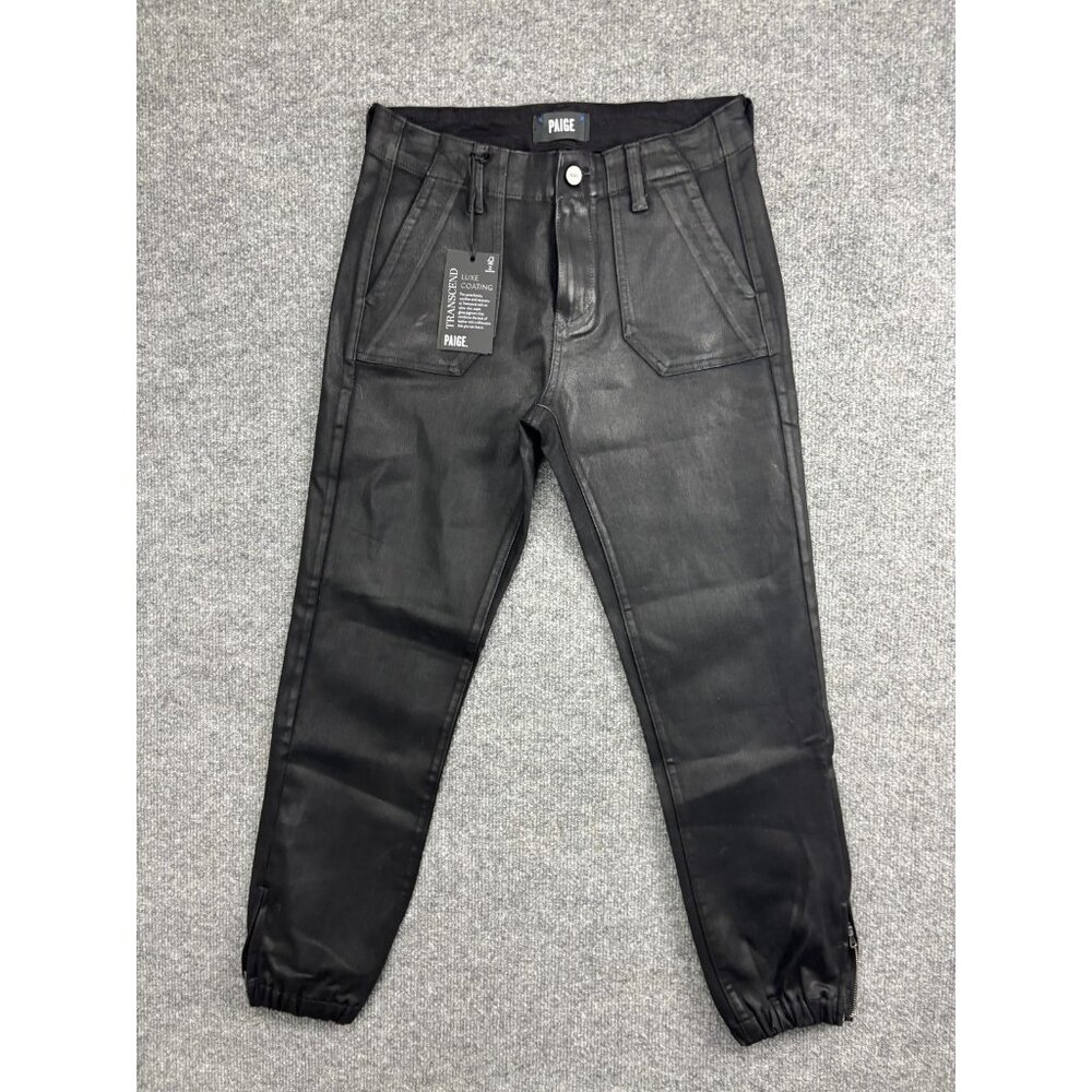 Paige Mayslie Jogger Pants Womens‎ 26 Black Fog Luxe Coated Denim Ankle Zip